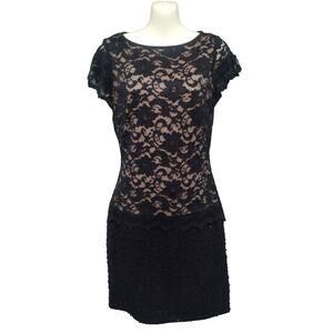 Joseph‎ Ribkoff Sheer Lace and Knit Dress with Cap Sleeves, Black, Size 6